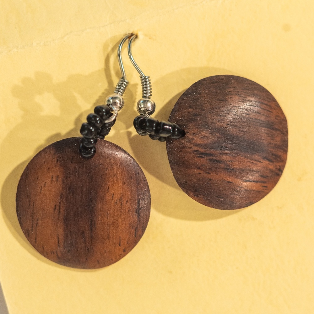 1" Seed Bead Handmade Wood Earrings